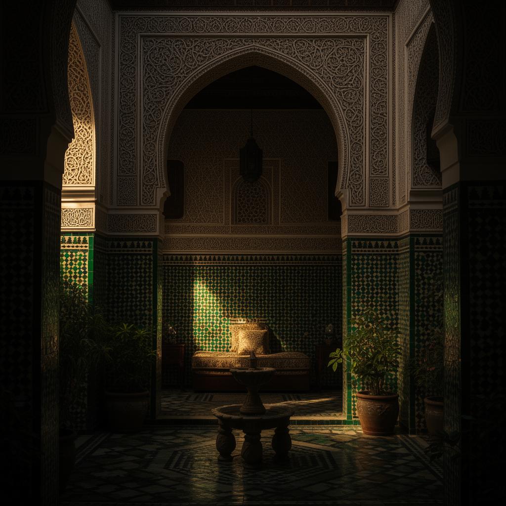 Traditional Moroccan zellige tilework in emerald light